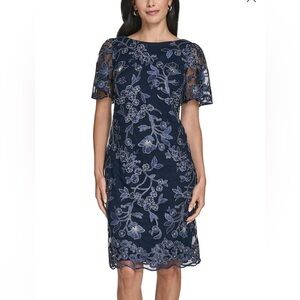Jessica Howard Navy and Silver Floral Midi Dress